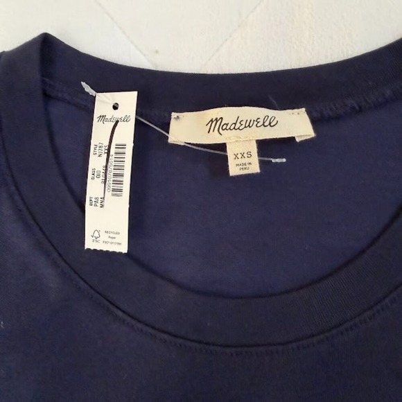 Madewell Ruched Muscle Tee – Navy Blue – NWT – Size XXS - Picture 3 of 5